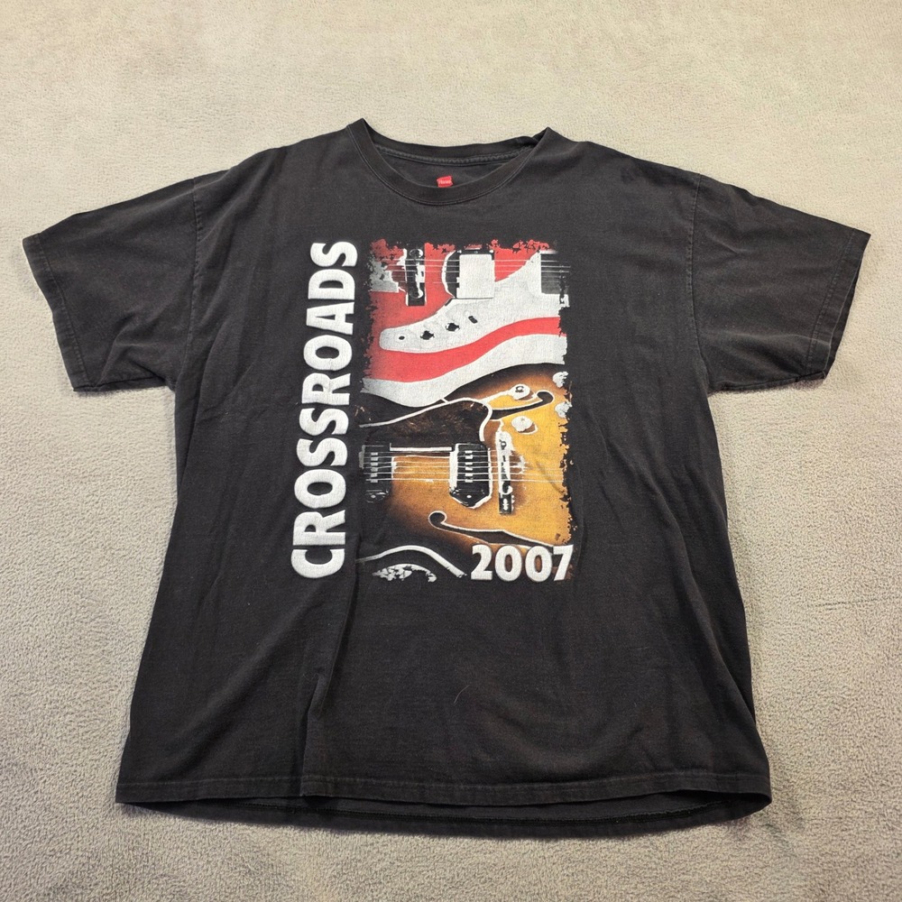 Hanes Crossroads Guitar Festival T-Shirt Mens XL Black Eric Clapton 2007 Vintage